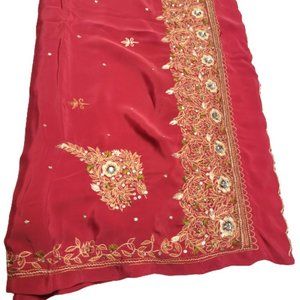 Red and Gold Ready To Wear Saree Adjustable Elastic Waist-  NEW!